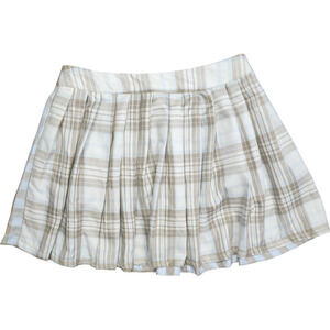 Rue 21 Womens M Tan Blue White Plaid‎ Schoolgirl A-Line Pleated Skirt NWT